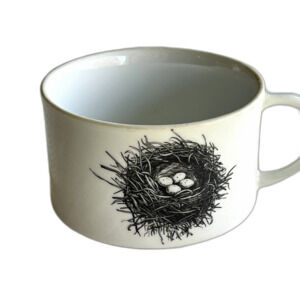 Mug for Coffee Soup Bird's Nest Graphic on Front and Black White Desk Organizer